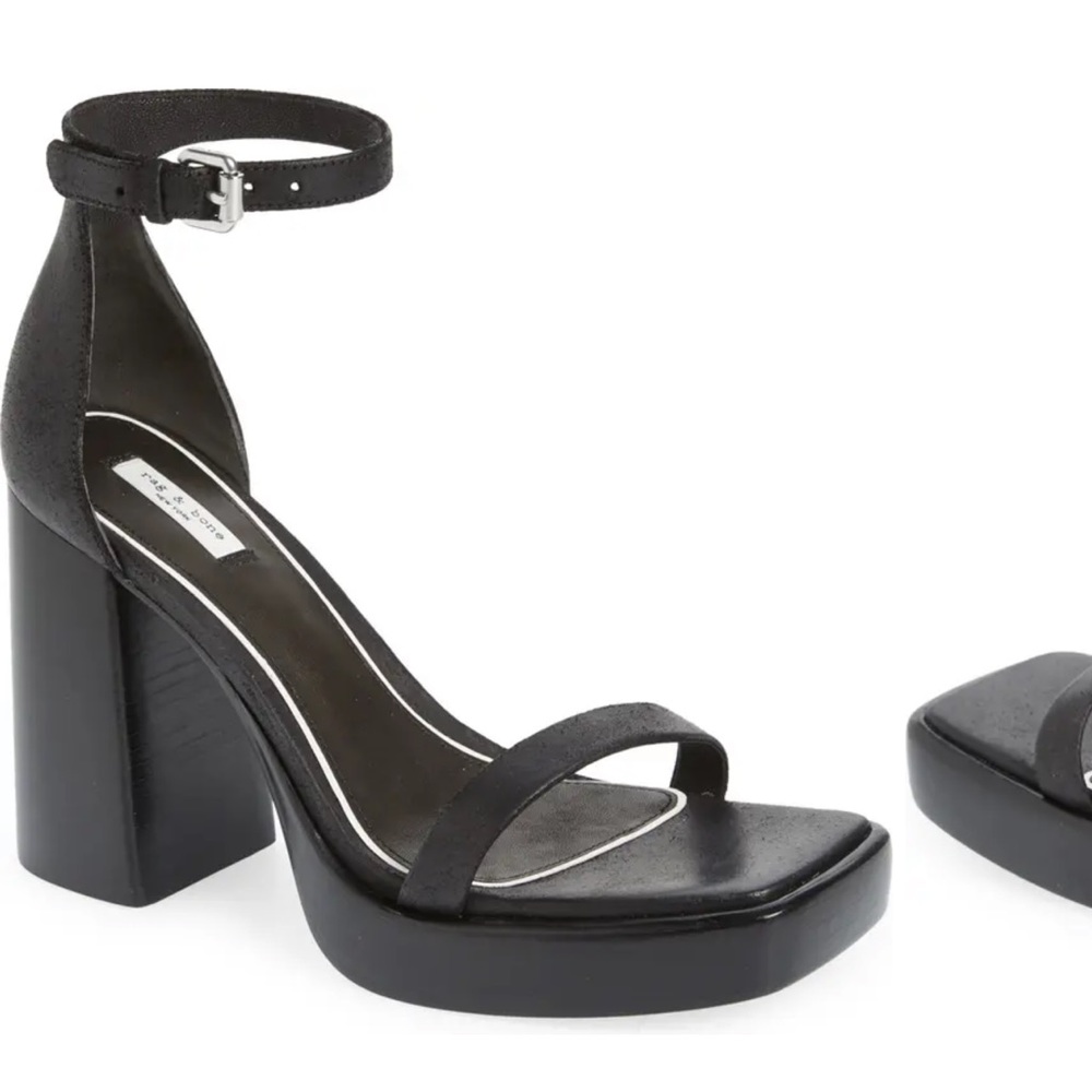 rag & bone Platform Sandals Womens 38 Black Suede Block Heel Square Toe Buckle - Picture 8 of 12